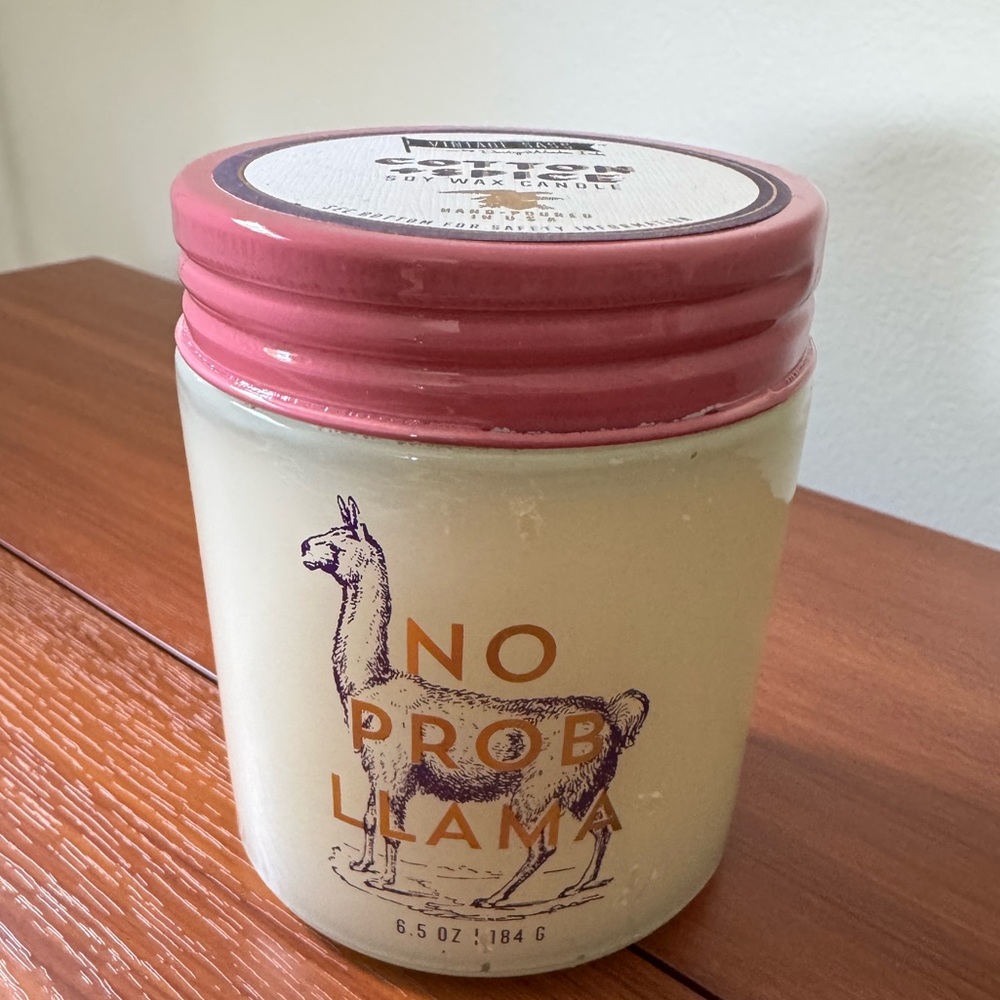 Vintage Sass Cotton + Spice Candle with Pink Lid - No Prob Llama Design